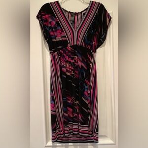 Bisou Bisou Black and Pink Mini Dress Size 4 V-Neck Babydoll 90s Y2K Feminine